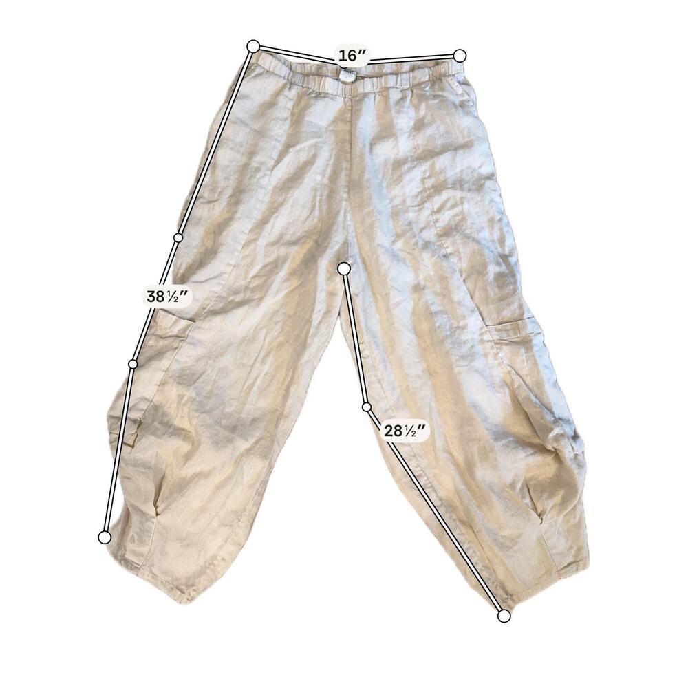 Match Point Pants Sz XL Beige Linen Harem Lagenlook Pockets USA Boho Casual - Picture 4 of 10